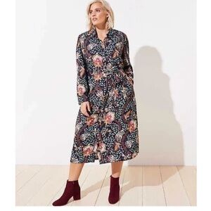 LOFT Navy Paisley Midi Dress